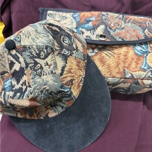 Mary Frances Multicolor Tapestry Cat Motif Cap